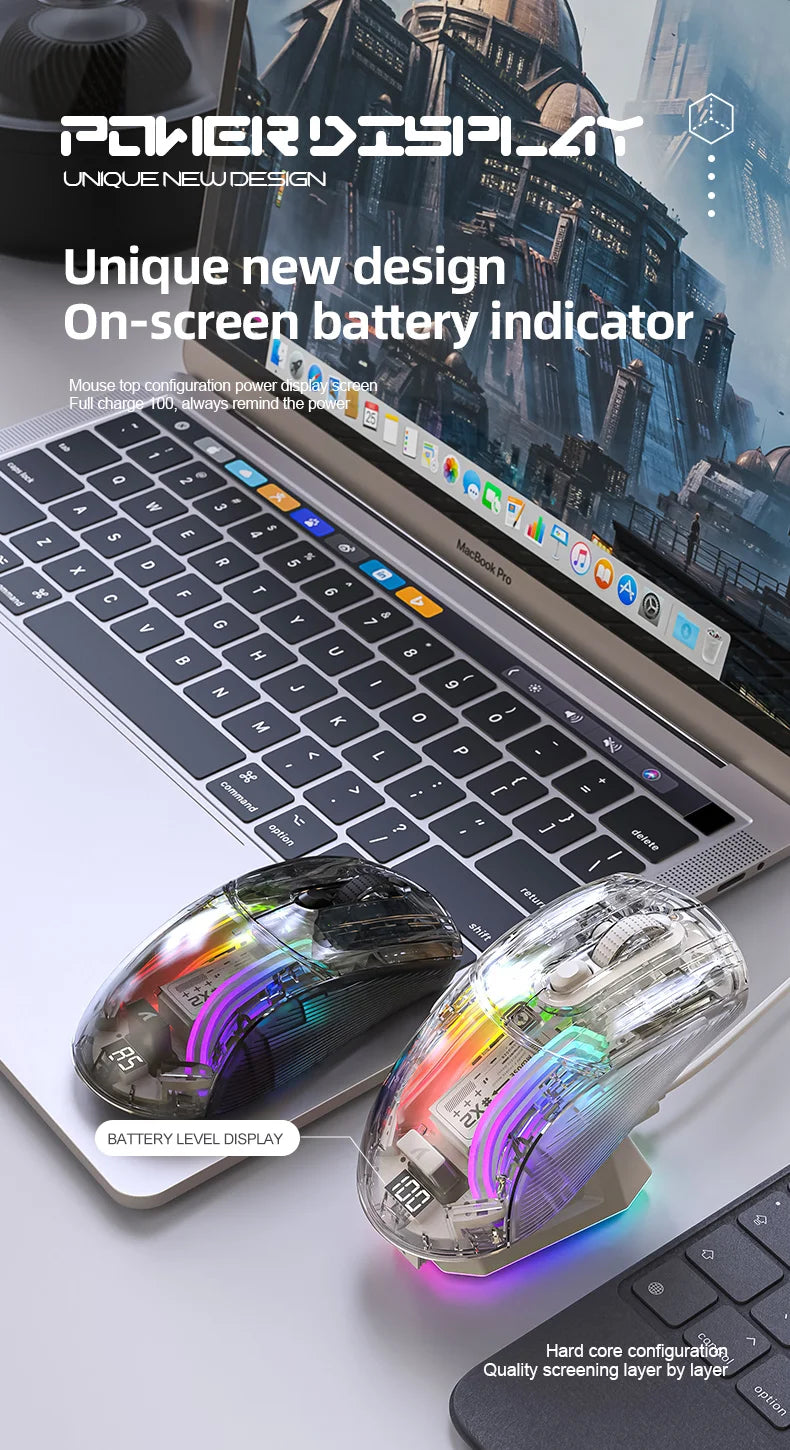Attack Shark X2PRO Bluetooth Mouse, Tri-Mode, RGB Lights, Magnetic Charging, Transparent, Battery Indicator, Computer Phone