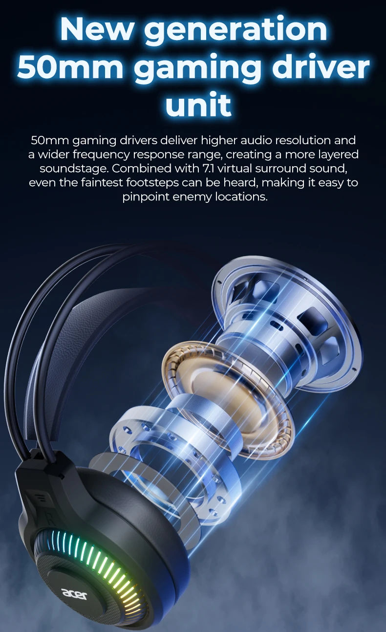 Auricolari gaming cablati RGB con microfono – Cuffie gaming con suono surround a bassa latenza, illuminazione RGB d’effetto, isolamento acustico e vestibilità confortevole