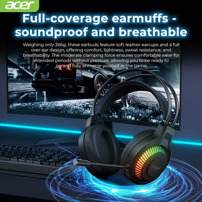 Auricolari gaming cablati RGB con microfono – Cuffie gaming con suono surround a bassa latenza, illuminazione RGB d’effetto, isolamento acustico e vestibilità confortevole