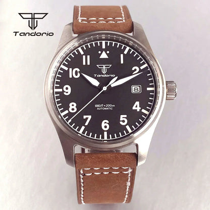 Tandorio 39mm Pilot Men's Diving Automatic Watch AR Sapphire Miyota8215/PT5000 Movt Mechanical Steel Wristwatch 20BAR Green Lume