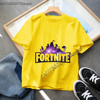 Summer Game Fortnited T-shirt Bottle Royale Birthday Tops Party Wear Boys Tee Fortnight Short Sleeve Cotton Kids Clothes