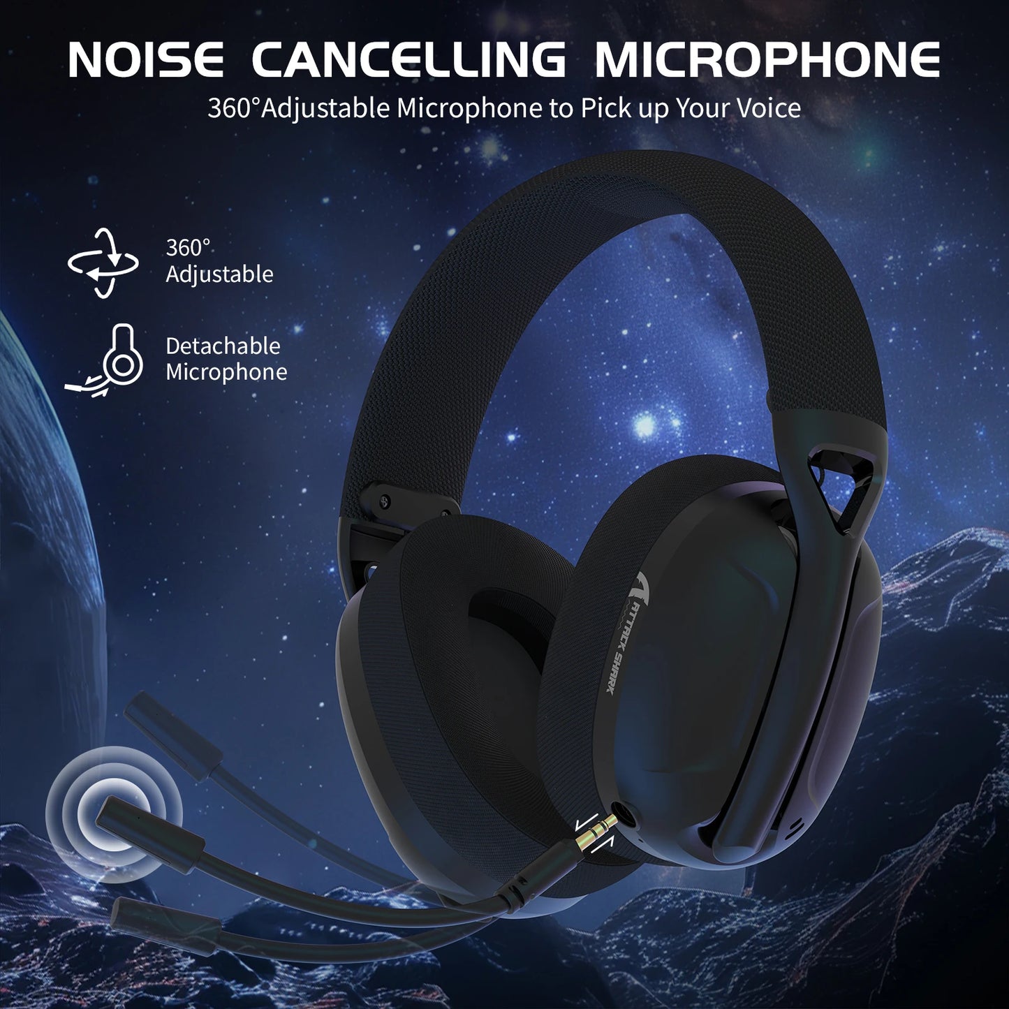 ATTACK SHARK L80 ultraleichtes 180g Gaming-Headset – kabellos im Tri-Mode (Bluetooth 5.3 / 2.4G / kabelgebunden), 5.1 Surround Sound, 40mm-Treiber, absteckbares Mikrofon