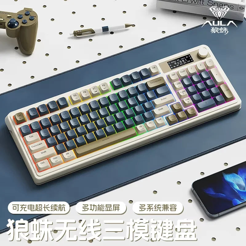 AULA S99 Pro Three Mode Gaming Keyboard Bluetooth Wireless Keyboard RGB Backlight Ergonomic Office PC Gamer Accessories Custom
