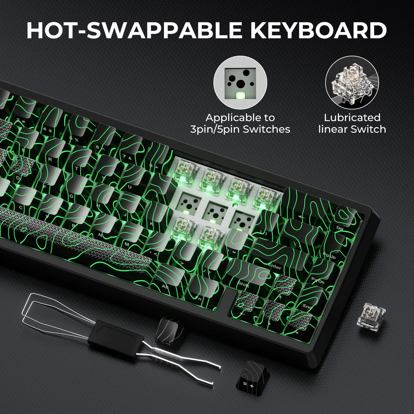 Teclado Mecânico Sem Fios XVX M67 JadeStone com Teclas IMD-Tech Tri-Mode, Teclado Gamer Branco Topographic com Design Gasket