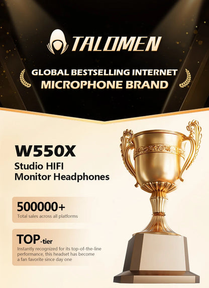 Cuffie da studio TALOMEN W550x – Cuffie monitor DJ professionali cablate over-ear con driver da 50mm e cavo rimovibile