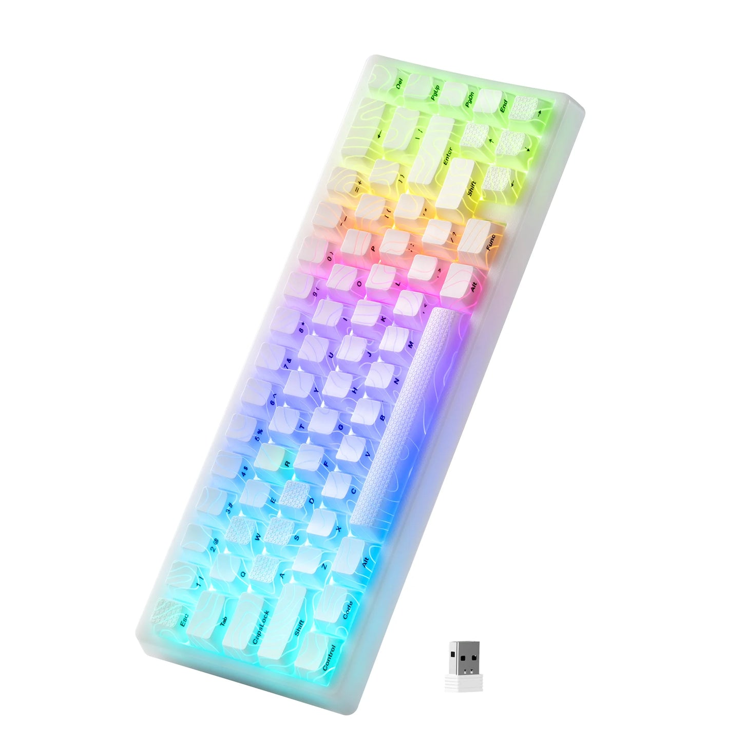 Teclado Mecânico Sem Fios XVX M67 JadeStone com Teclas IMD-Tech Tri-Mode, Teclado Gamer Branco Topographic com Design Gasket