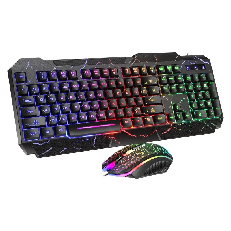 Computer Desktop Wired Gaming Keyboard Mouse Mechanical Feel LED Light Backlit Keyboard Mouse Combos