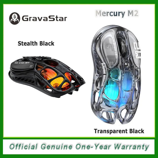 GravaStar Mercury M2 kabellose Gaming-Maus mit 26,000 DPI, PAW3395DM-Sensor – 79g leichtes, ausgespartes Design – 5 programmierbare Tasten