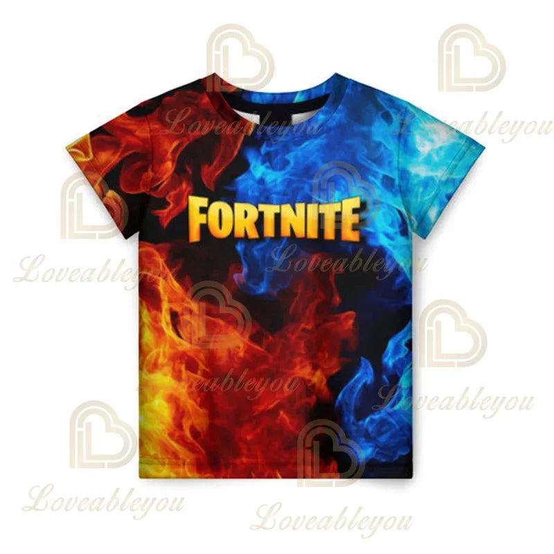 Nova T-shirt de Verão Fortnite para Rapazes, T-shirt Cartoon Gira, Manga Curta, para Homem, Mulher e Criança, T-shirts para Adolescentes, Tops Streetwear