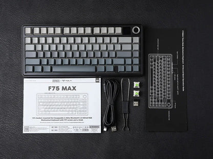 Teclado mecânico sem fios EPOMAKER X AULA F75 MAX Compact 75% ANSI Layout com ligação com fios/Bluetooth/2.4GHz, ecrã TFT e botão rotativo