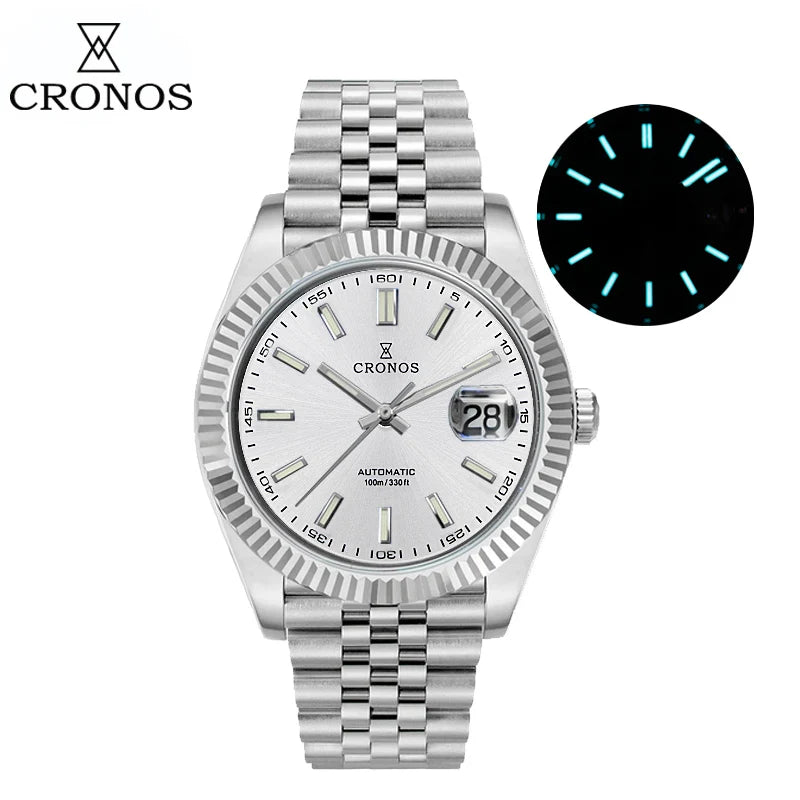 Cronos DateJ Luxury Men Watch Stainless Steel 5 Links Bracelet PT5000 Miyota 9015 100m Water Resistant Sapphire L6046M