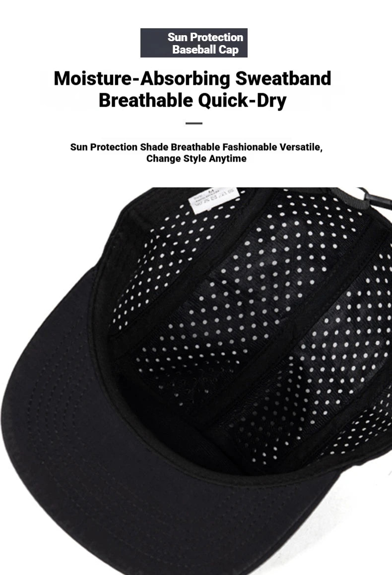 Quick-Dry 5 Panel Running Cap Laser Cut Perforated Breathable Sport Hat Ultra-Lightweight Soft Top Baseball Cap for Men Women