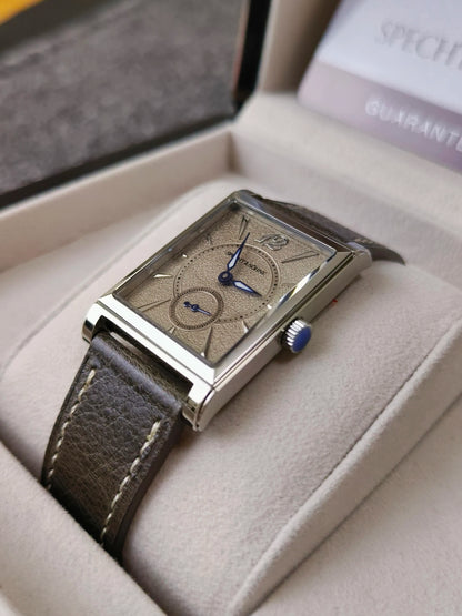 2026 Specht&Söhne Ultra Thin 7.5mm Rectangular Watch Japan Quartz Movement Small Seconds Sandblasted Dial Grey Leather Strap Watch