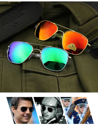 RE Sunglasses Man American Army Military Aviation Pilot Sun Glasses Glass Lens Woman Luxury Brand Vintage Metal Titanium Frame
