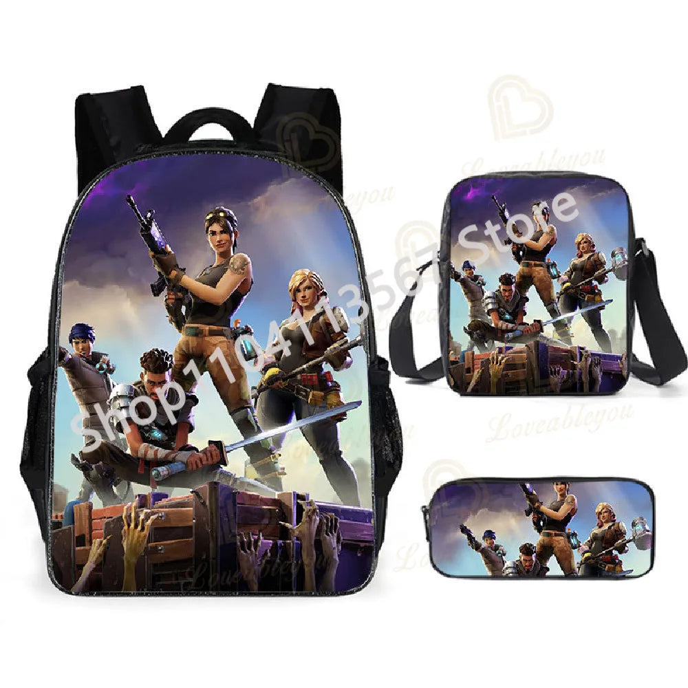 Fortnite Kids 3pcs Backpack Set Women Backpacks Office Stationery for Teenage Girls Boys Laptop Backpack Casual Travel Rucksack