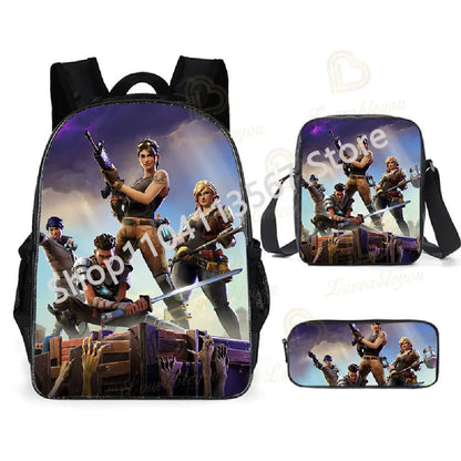 Fortnite Kids 3pcs Backpack Set Women Backpacks Office Stationery for Teenage Girls Boys Laptop Backpack Casual Travel Rucksack