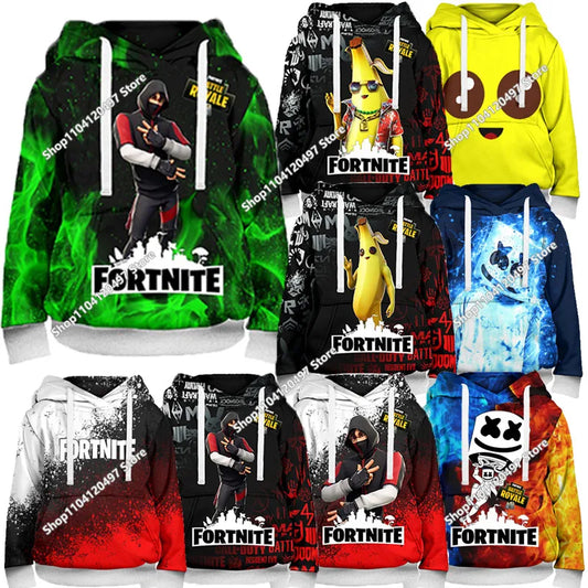 Children's Fortnite Hoodies Cartoon Casual Hooded Coat Autumn Men Soft Pocket Sweatshirts Male Loose Tops Long Sleeve Clothes