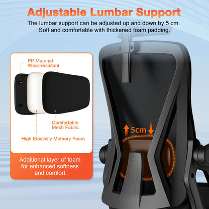 Office Chair Ergonomic Reclining 90°-135°, Desk Chair with Lumbar Support, Computer Chair Adjustable Headrest, Living Room Chairs
