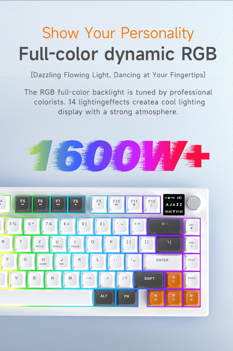 Teclado AJAZZ AF82 Office Low Profile RGB com fios/sem fios para gaming, layout 75%, 82 teclas, bateria de 4000mAh para Win/Mac