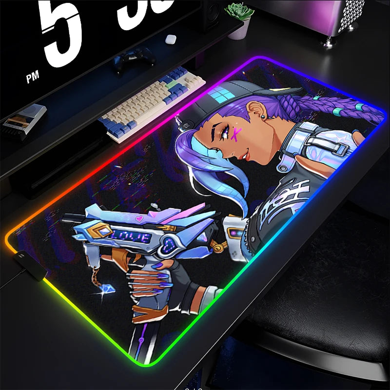 Геймърски пад за мишка и клавиатура Overwatch Sombra, подложка за бюро с LED RGB, гумен килим за мишка, kawaii mousepad за ноутбук