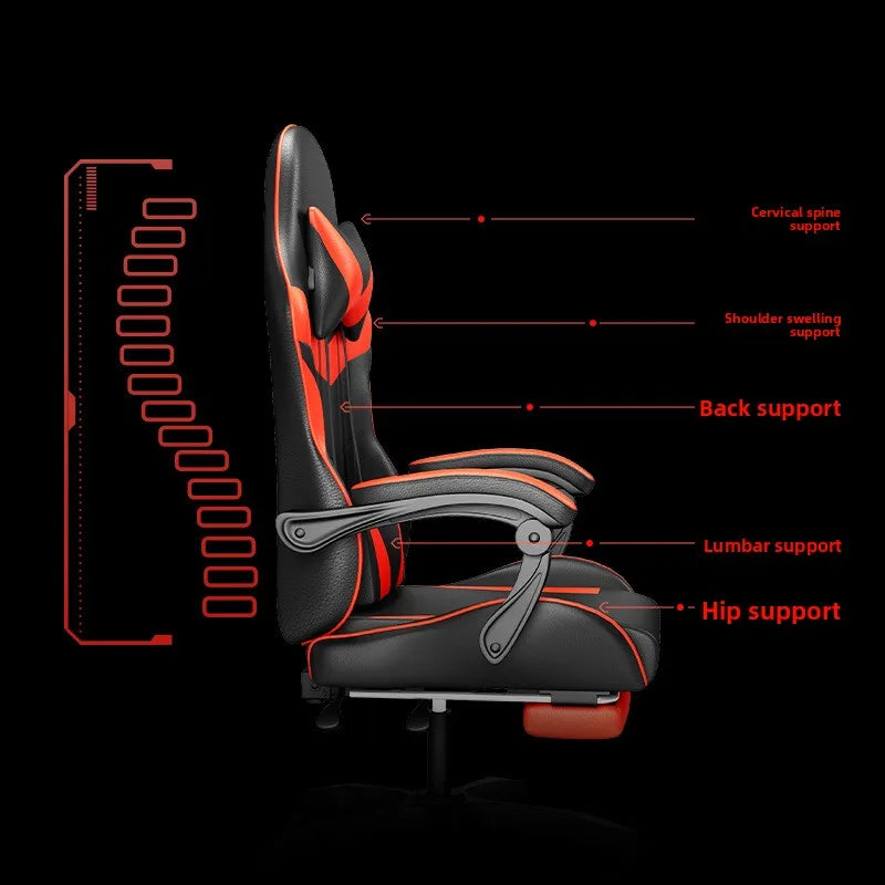 Ergonomisk gamingstol til computerbord, tilbagelænet hjemmekontor-gamingstol med rygstøtte til lange sessions, gamerstol