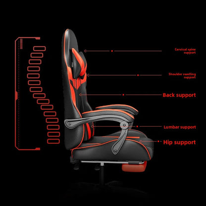 Ergonomisk gamingstol til computerbord, tilbagelænet hjemmekontor-gamingstol med rygstøtte til lange sessions, gamerstol