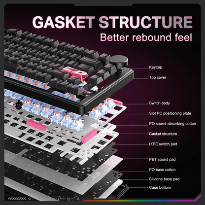 Onikuma 2025 New Mt706 RGB Gaming Mechanical Keyboard 2.4g/ Wired/Bt, 81-Key PBT RGB Gaming Keyboard
