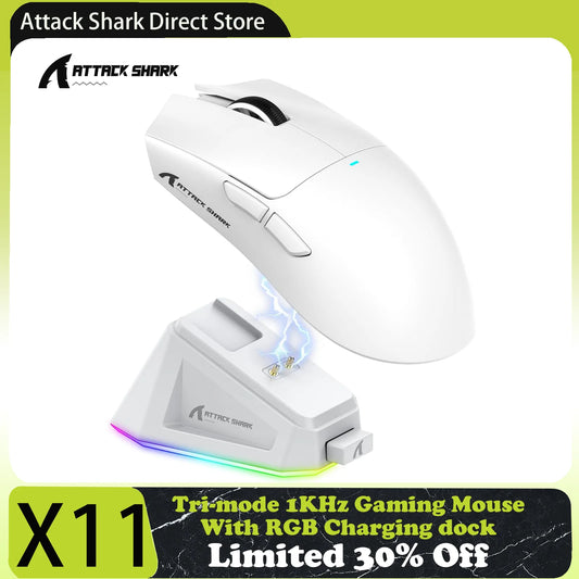 Attack Shark X11 Tri-Mode-Gaming-Maus mit magnetischer Ladestation, PixArt PAW3311 Sensor, 22K DPI, BT/2.4Ghz/kabelgebunden, für PC/MAC