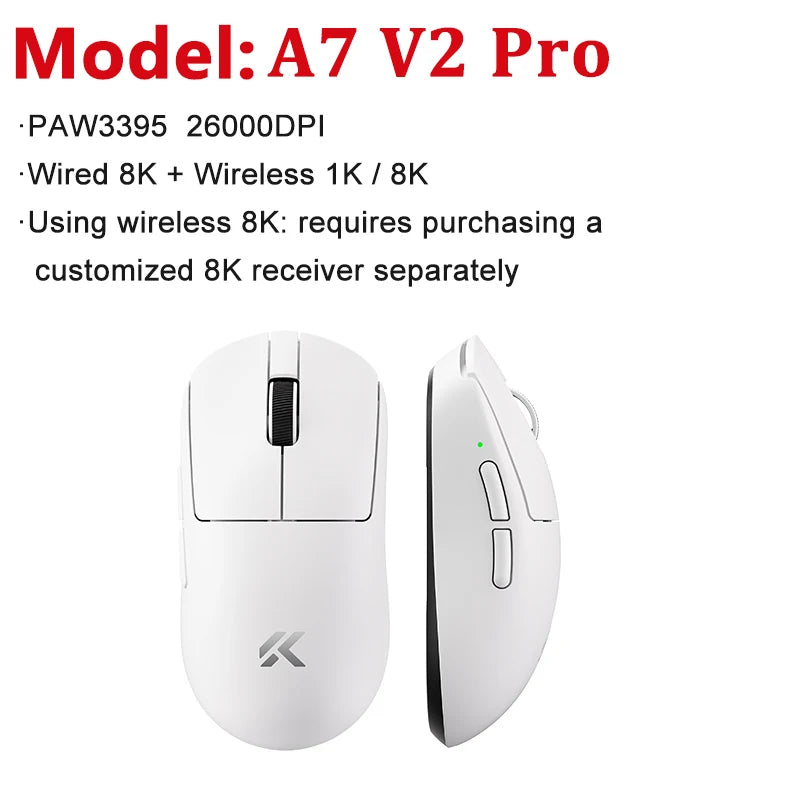 MCHOSE A7 V2 Ultra / Pro lehká bezdrátová herní myš Dual 8000Hz PAW3950 TI 42000DPI pro PC e-sport hráče