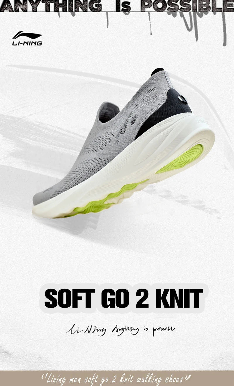 Li-Ning férfi SOFT GO 2 KNIT belebújós, casual gyaloglócipő, párnázott, kényelmes és stabil LiNing hálós jogging és mindennapi sport sneakers AGLV017