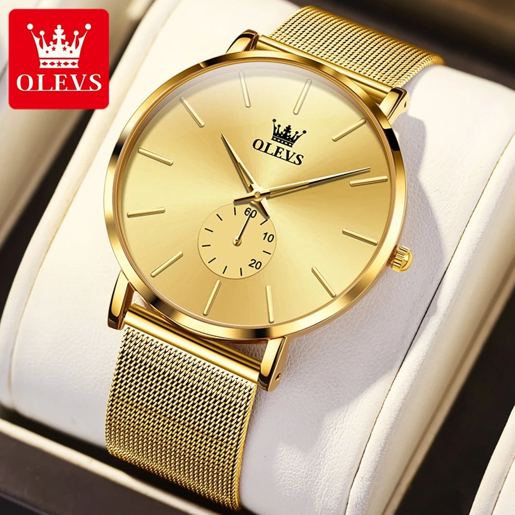 OLEVS 9954 Fashion Men's Watches Minimalism Ultrathin Original Quartz Wristwatch Waterproof Watch for Man Luminous Casual Mesh