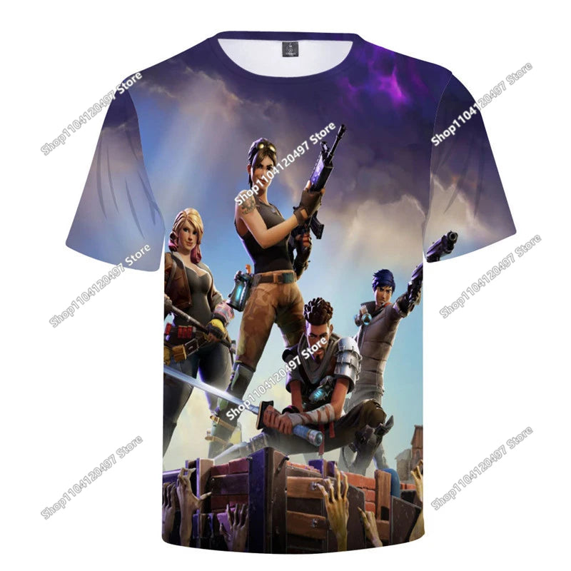 Fortnites 3D-gedrucktes Kurzarm-T-Shirt mit Cartoon-Print, Battle-Royale-Gaming-Shirt für Erwachsene und Kinder, Harajuku-T-Shirt
