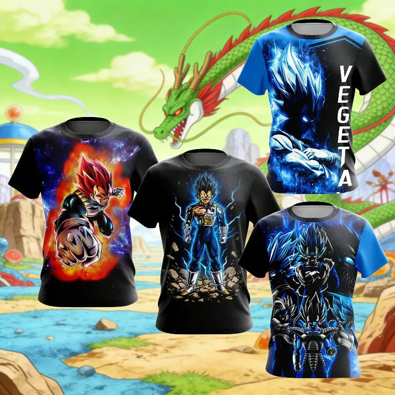 2026 New Summer Dragon Ball T-Shirt 3D Print Vegeta Super Saiyan Blue Neon Oversized Loose Breathable Gym Streetwear Unisex Tee