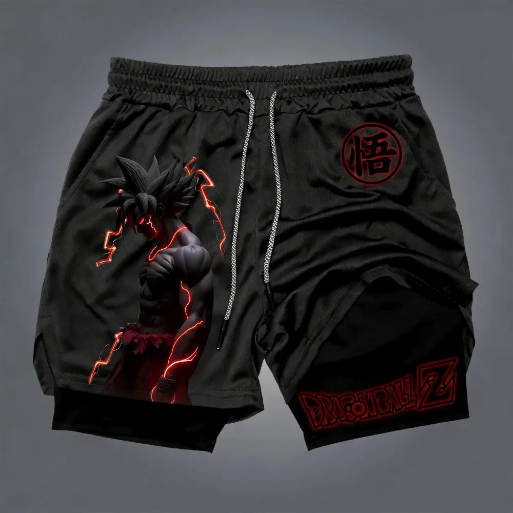 Dragon Ball Goku Unisex Harajuku Anime Printed 2026 Summer New Product Loose Sports Breathable Quick Drying Double Layer Shorts, Produit gaming premium Fraquane