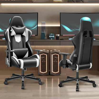 Gaming Chair, Ergonomic Game Chair, Multi-Level Adjustable, Swivel Home Office Chair, Black & White