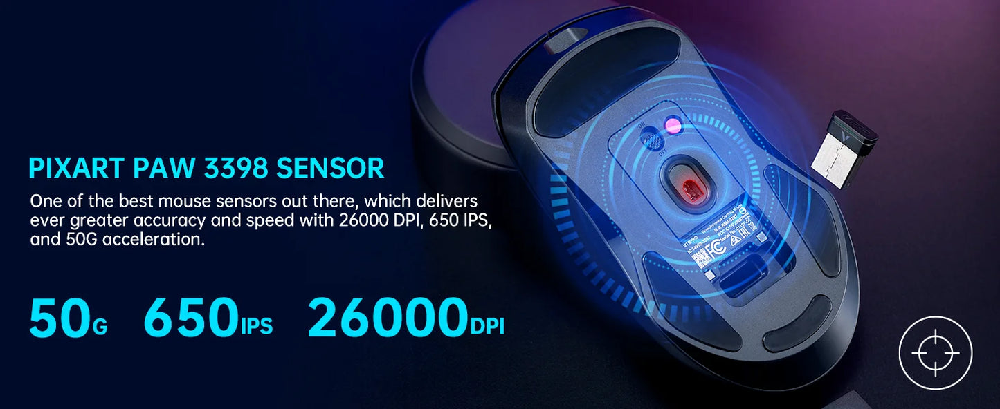 Rapoo VT9PRO PAW3398 Wireless Gaming Mouse 68g Wired Programmable Ergonomic Mice 26000DPI Type C Rechargeable PC Gamer Accessory