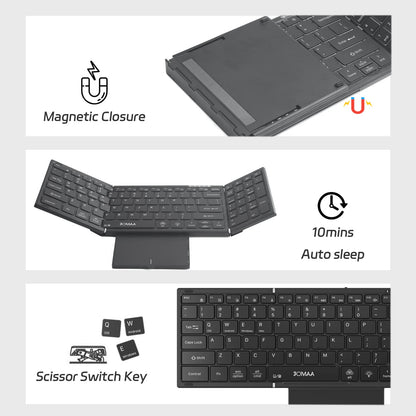 Jomaa Backlit Full Size Folding Keyboard Bluetooth+USB Wireless Keyboard with Touchpad Numeric Pad for Laptop Windows