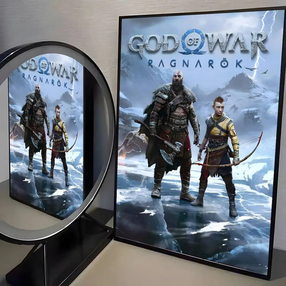 Classic pop God of War Ragnarok poster art HD canvas advanced aesthetic Printing Paper Wall Art for Living Room Home Decor