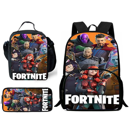 Hot Game Design Child Backpacks F-FortniteS Lunch Bag Pencil Case, Pupil Large Capacity School Bags for Boys and Girls, Best Gift