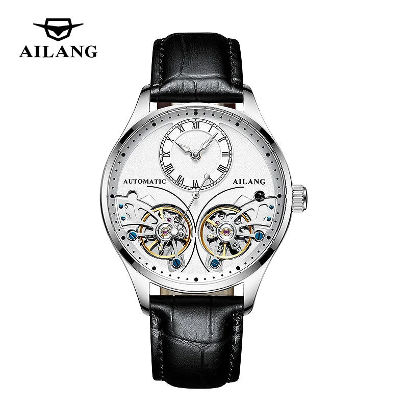 AILANG brandneue modische Double-Tourbillon-Uhr für Herren, Luxus-Edelstahl, wasserdicht, automatisch-mechanische Herrenuhr