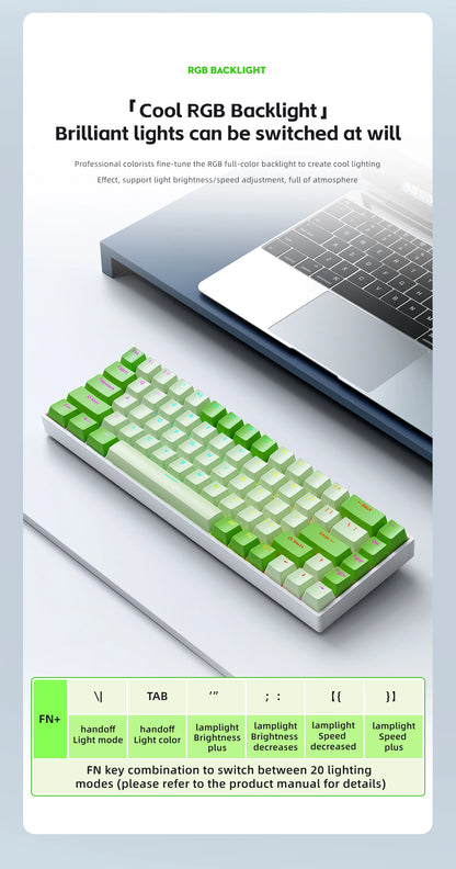 K68 68Key Wireless Mechanical Keyboard Tri-mode Connection, Full Key Hot Swap, RGB lighting Effects, L