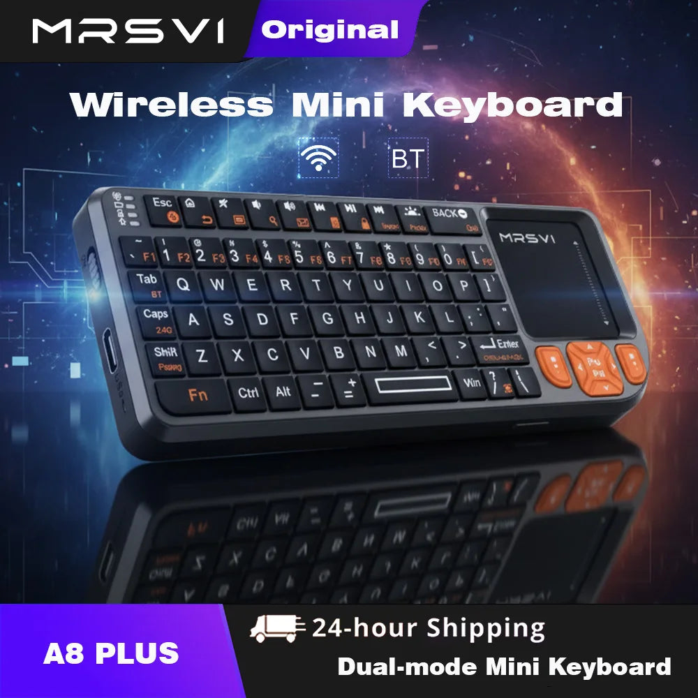 MRSVI Mini Keyboard A8 PLUS, Backlit 2.4GHz & Bluetooth 5.0 Wireless Keyboard with Touchpad for Android TV Box, Mac, Laptop, Windows