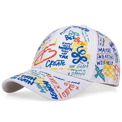 Farbenfrohe Hip-Hop-Baseballkappe mit Graffiti-Motiv, lässige Sonnenkappe mit Entenschnabel-Krempe und Aufdruck, individuell gestaltet für Männer und Frauen