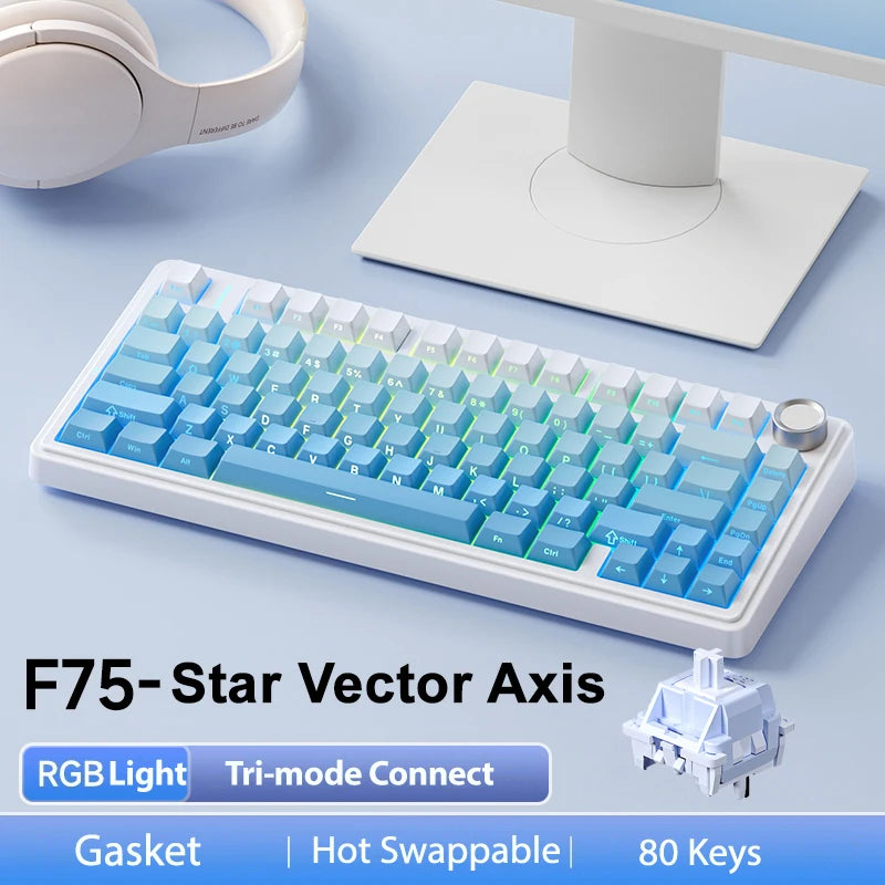 AULA F75Pro Wireless Gaming Mechanical Keyboard 75% Customized RGB Layout Gasket Mounted Side-engraving PBT Keycaps
