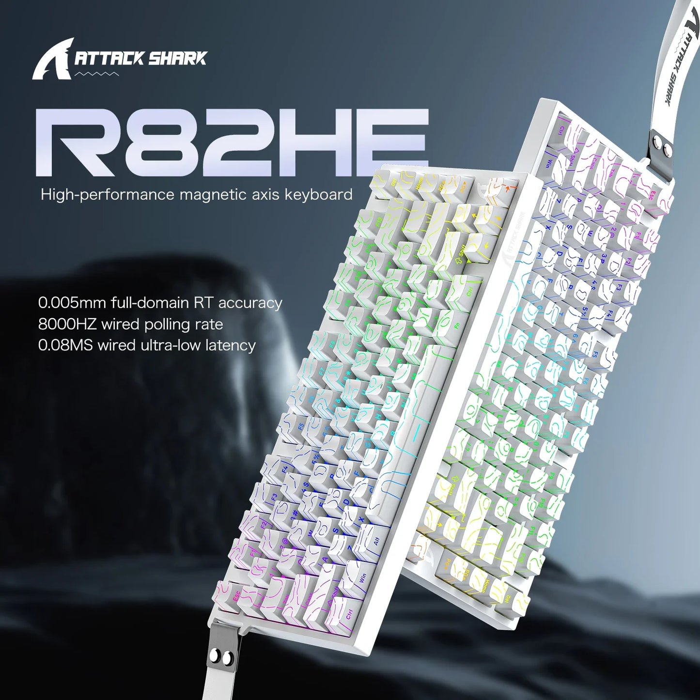 ATTACK SHARK R82 HE Teclado Magnético com Fio 75% RGB 8000Hz Rapid Trigger Atuação de 0.005mm Teclado Gaming