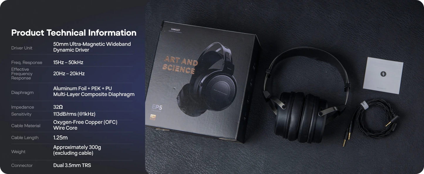 SIMGOT EP5 kabelgebundene Hochleistungs-Kopfhörer mit dynamischem 50mm-Treiber – HiFi-Gaming-Headset, niedrige Impedanz, hohe Empfindlichkeit, 7.1 Surround Sound