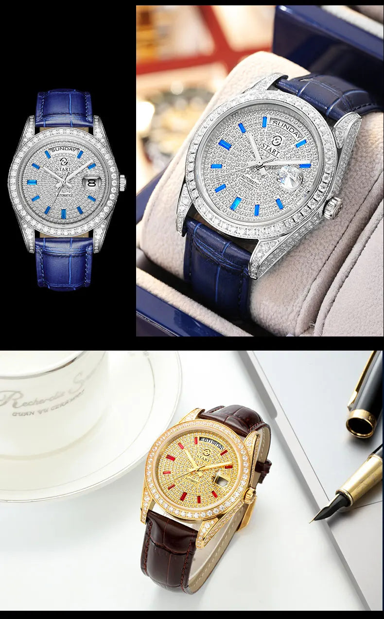 【START】Gypsophila Men's Watch Official Authentic Diamond Watch Waterproof Automatic Mechanical Watch Date Week Function