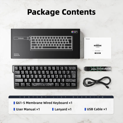 60% compact wired keyboard with RGB backlighting and gradient keycaps suitable for Windows tablets, laptops, and gamers.