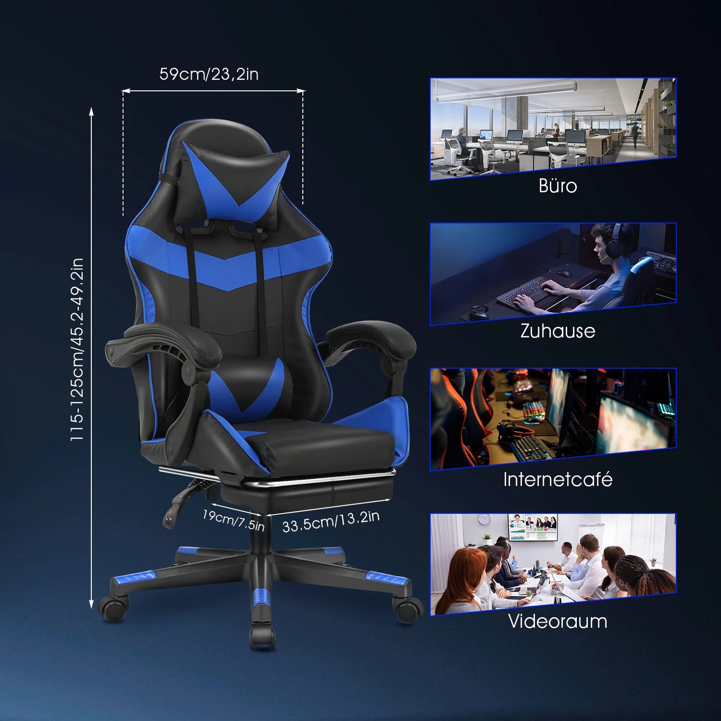 Gaming  Massage Chair,Computer Chair +Footrest and Lumbar Support, Height Adjustable Gaming Chair  +360°-Swivel Seat +Headrest