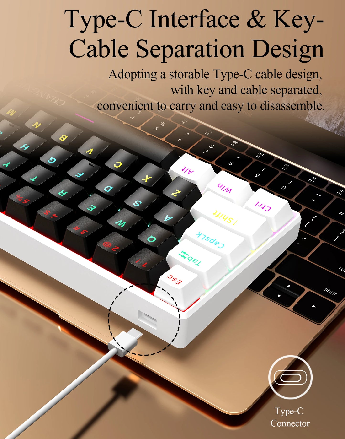 60% Compact Wired Mechanical Keyboard 61 Keys RGB Backlight Red Switch Ergonomic Small Portable for Office Computer Windows Tablet
